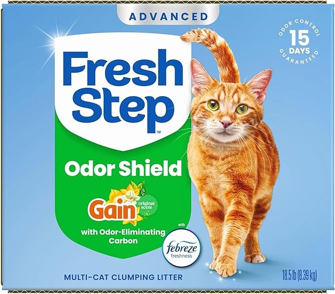 Fresh Step Advanced Odor Shield Multi Cat Clumping Litter with Febreze Freshness, Low Dust, Odor Control with Ammonia Block Tech, Compatible in Automatic Litter Boxes, 37 lb. (2 x 18.5 lb.)