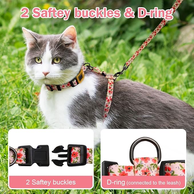 Hikiko Cat Harness and Leash Set Escape Proof Adjustable Walking Travel Cute Kitten Harness for Small Medium Large Cats (Cream Natural, M)