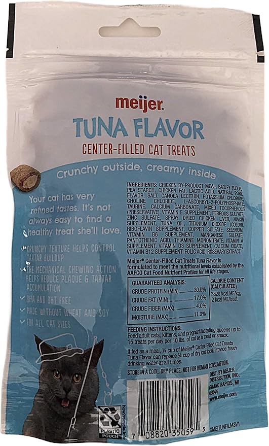 Meijer Center Filled Cat Treats Variety to Choose from 1-3 oz Bag Plus Cat Toy (Will Vary) (Tuna)