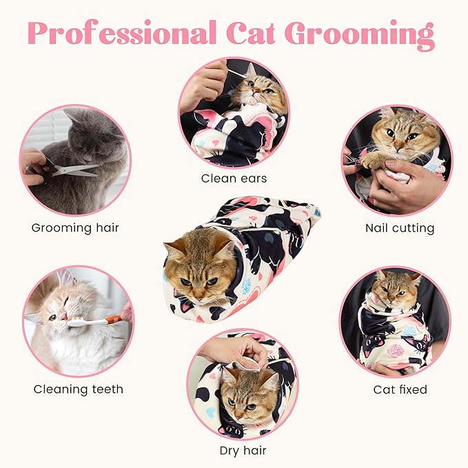 35.4“ Cat Wrap for Cutting Nails Self-Adherent Fabric Cat Wrap for Grooming Cat Restraint for Nail Clipping Anti-Escape Cat Calming Wrap Within 22lbs