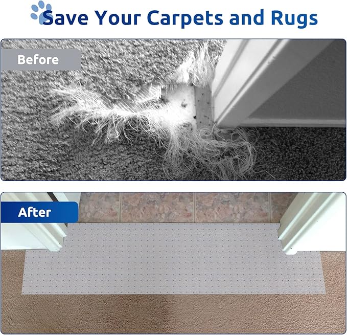Carpet Protector for Pets Carpet Protector for Doorway, Anti Scratch Under Door Cat Scratch Protector Mat, Cat Barrier Mat Easy to Cut Plastic Stopper (Clear, 3.6FT-2pack)