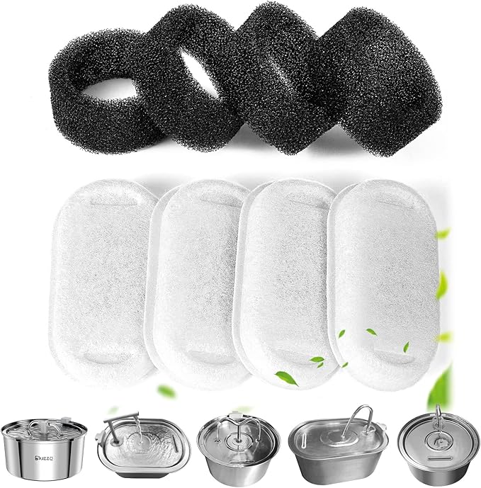 Cat Water Fountain Filters, 4PCS Carbon Filters & 4PCS Pre-Filter Sponges, Pet Water Fountain Filters for 3.2L/108oz Stainless Steel Cat Water Fountain Dog Water Fountain