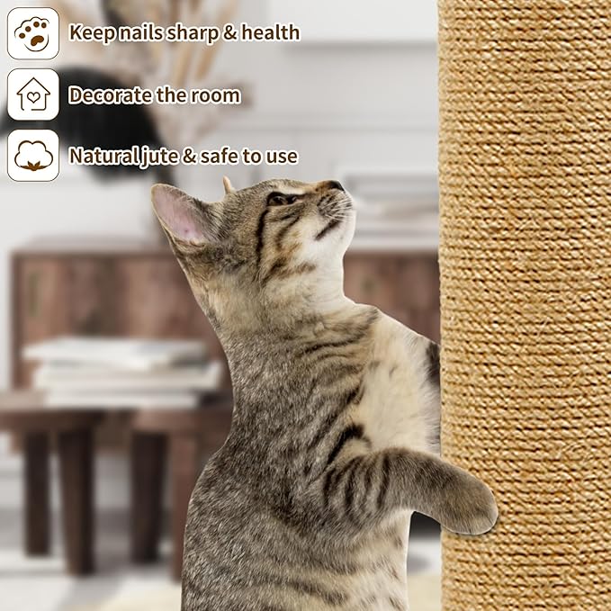 Fhiny 2PCS Cat Scratching Post Replacement 15" Natural Sisal Spare Extension Scratch Post for Cats Tree DIY Craft Refill Pole Parts Hemp Rope Scratcher Climbing Perch for Indoor Kitten White
