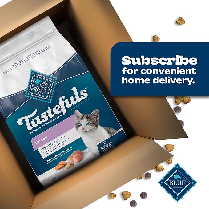 Blue Buffalo Tastefuls Kitten Food With DHA Dry Cat Food Made in the USA with Natural Ingredients, Chicken Recipe, 3-lb. Resealable Bag