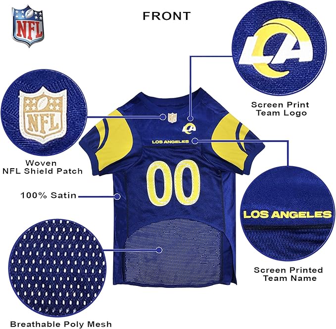 Pets First NFL Los Angeles Rams Dog Jersey, Size XX-Large, Football Shirt Costume for Pet, Dog Sports T-Shirt, NFL Team Clothing for Cats, Licensed Pet Apparel Available in 7 Sizes and 32 Teams