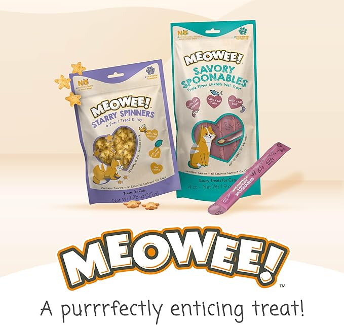 MEOWEE! Savory Spoonables with Real Duck, Beef and Rabbit for Cats, 4 Count, Treat Your Cat to Triple Flavor Squeezable Lickable Wet Treats with Built-in Spoon for Less Mess