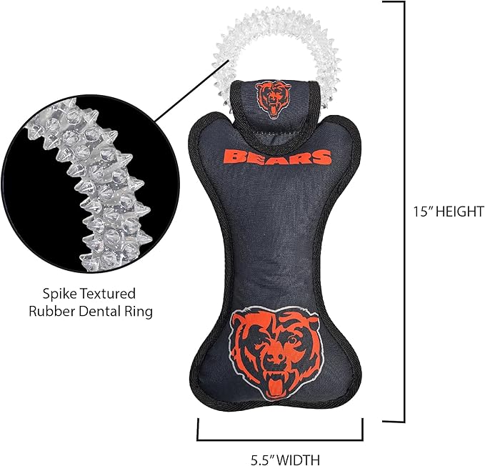 Pets First NFL Chicago Bears Dental Dog TUG Toy with Squeaker. Tough PET Toy for Healthy Fun, Teething, & Cleaning Pet's Teeth & Gum, Team Color