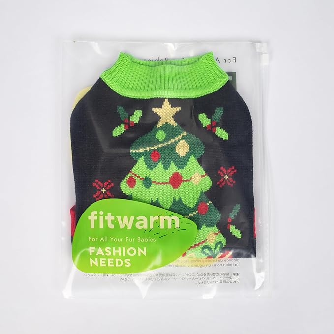 Fitwarm Cozy Dog Christmas Sweater, Thermal Winter Clothes for Small Dogs, Boy & Girl, Holiday Pet Apparel, Black, Red, Green, Yellow, Medium