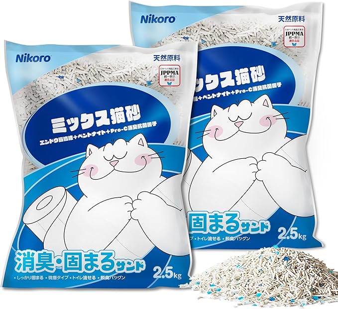 NIKORO Tofu Cat Litter,Strong Clumping Cat Litters,Odor Control and Unscented Ultra Absorbent Water Flushable Bentonite Tofu Cat Litter,Dust Free Scent Free,11 lbs(5.5 lbs×2Bags)