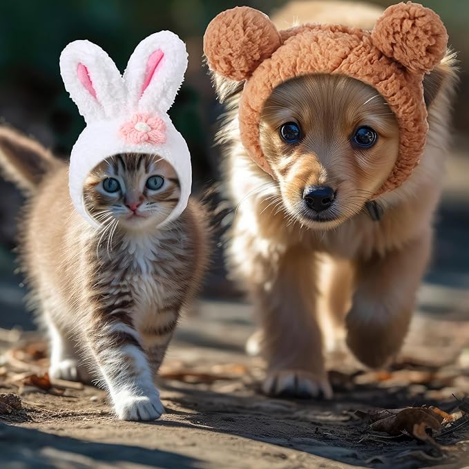 Weewooday 5 Pieces Cat Hats Costume Bunny Hat Outfit with Ears Small Dogs Kitten Puppy Party Costume Accessory Headwear(Vivid Style)
