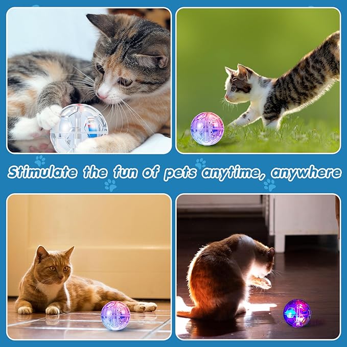 Sratte 2 Pcs Rechargeable Cat Ball Ghost Hunting Light up Cat Balls Toys Motion LED Motion Activated Flash Glowing Lighted Dog Interactive Toys Pet (Clear)