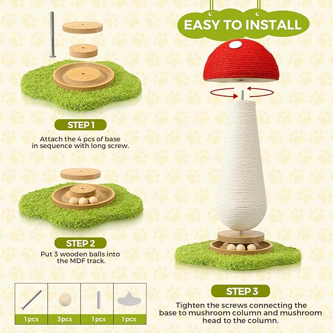 Cat Scratching Post for Indoor Cats,Cat Toys Scratcher Sisal Cat Scratch Posts for Kittens Adults with Interactive Track Ball & Spring Toy