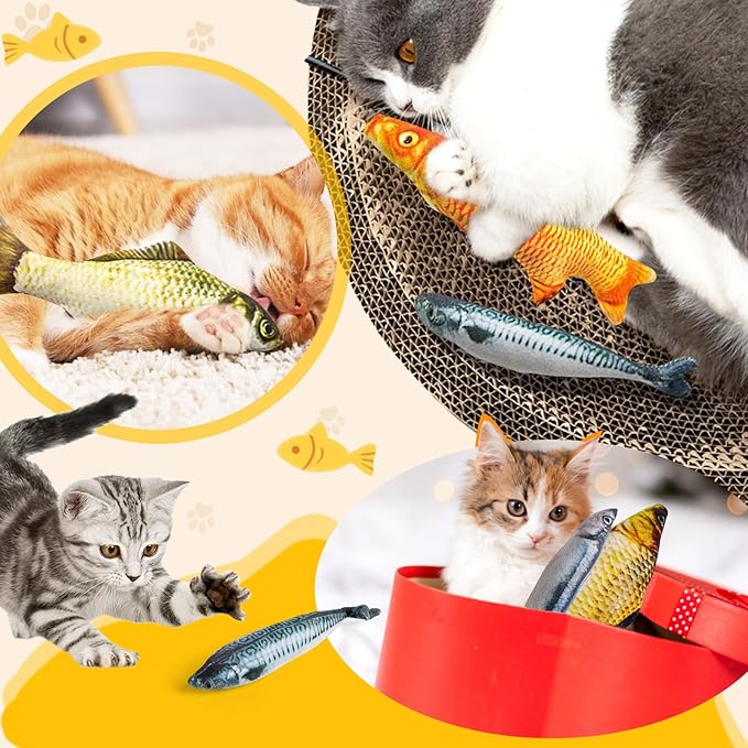 Catnip Toys 5 Pack - Simulation Fish Shape Realistic Fluffy Catnip Doll Interactive Pets Pillow Chew Bite Supplies for Cat Kitten Kitty