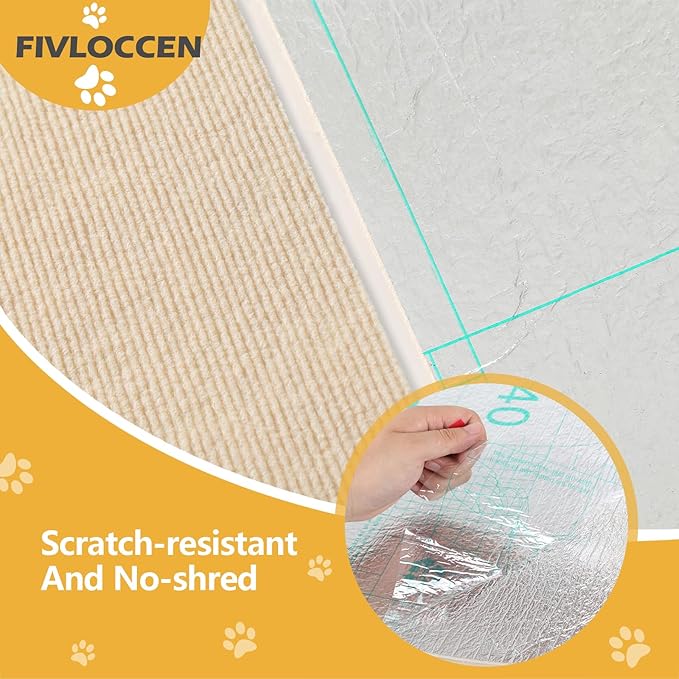 78.7"x15.8"Self-Adhesive Climbing Cat Scratch Protector Pads - Trimmable Furniture Guard for Sofa, Walls & Floors, DIY Cat Tree/Tower/Bed, Replaceable Scratch-Resistant Mats (Beige)