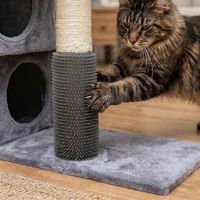 Cat Tree Tower for Indoor Cats, Cat Tree with 3 Spacious Cat Houses & Condos, Full Sisal Scratching Posts and Cat Scratcher Toys, Grey