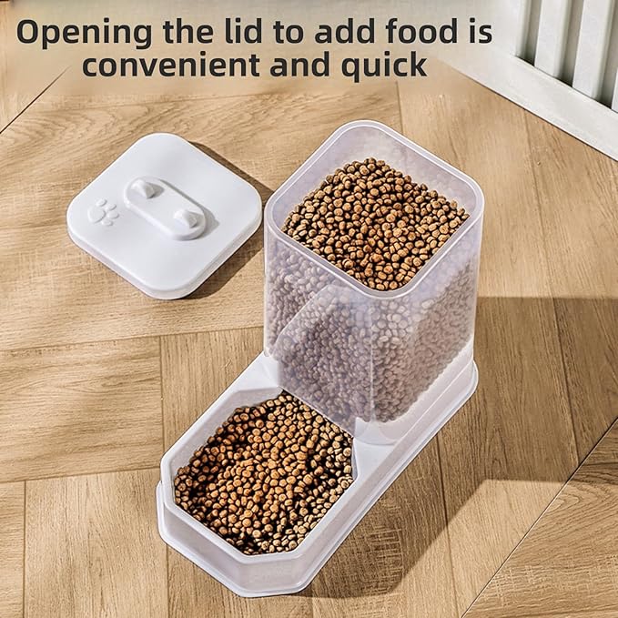 Pet Feeder and Water Dispenser, 4L 2.2KG Automatic Food Water Station for Cat Dog Anti Tipping PP Combo 29x15x26cm