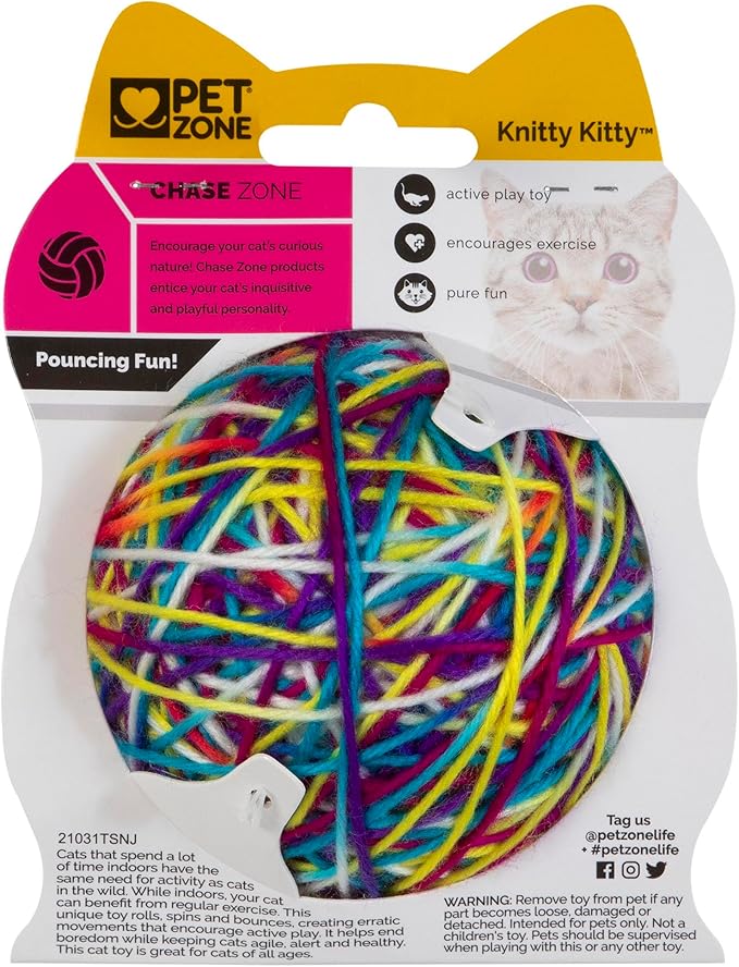 Pet Zone Rattling Colorful Yarn Ball Cat Toy For Exercise and Active Play, Pack of 1