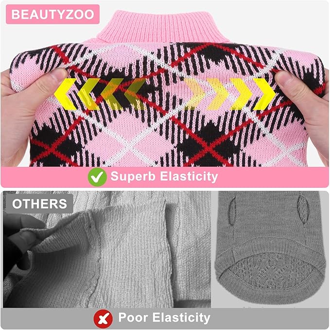 BEAUTYZOO Dog Sweater for Medium Dogs, Fleece Dog Knitted Pullover Sweater for Girls Boys, Fall Winter Warm Soft Turtleneck Puppy Clothes Apparel, Cold Weather Knitwear with Leash Hole, Pink M