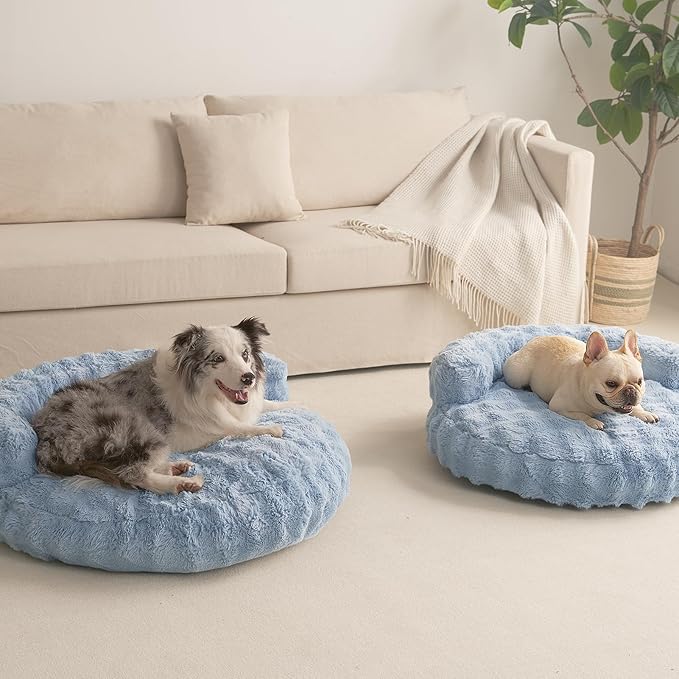 EHEYCIGA Soft Dog Couch Bed for Large Dog, Fluffy Medium Dog Bed with Removable Washable Cover, Bolster Pet Sofa, Waterproof and Non-Slip, 36" x 36"x 9", Blue