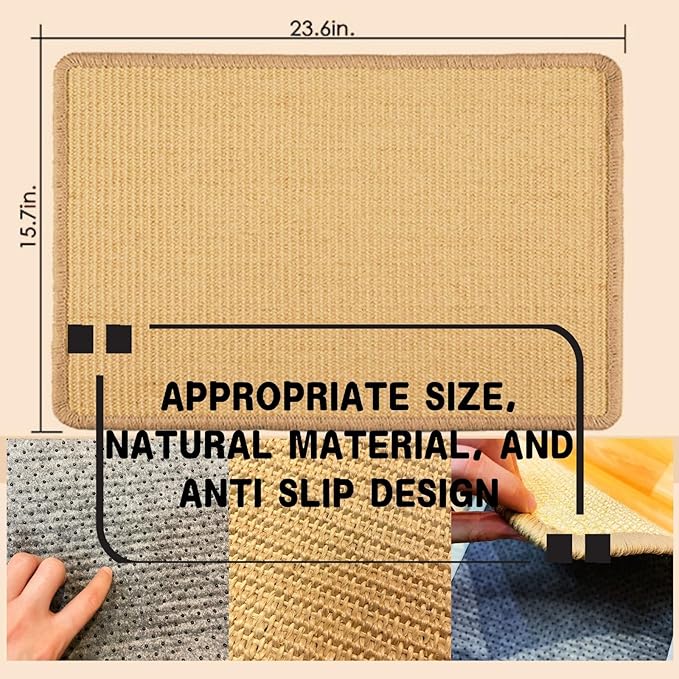 2Pack pingping-go Cat Scratch Mat,23.6 X 15.7 Inch, Natural Sisal Cat Scratching Mat with Jute Border,Protect Sofas, Carpets,Floor, and cat Paws,Beige