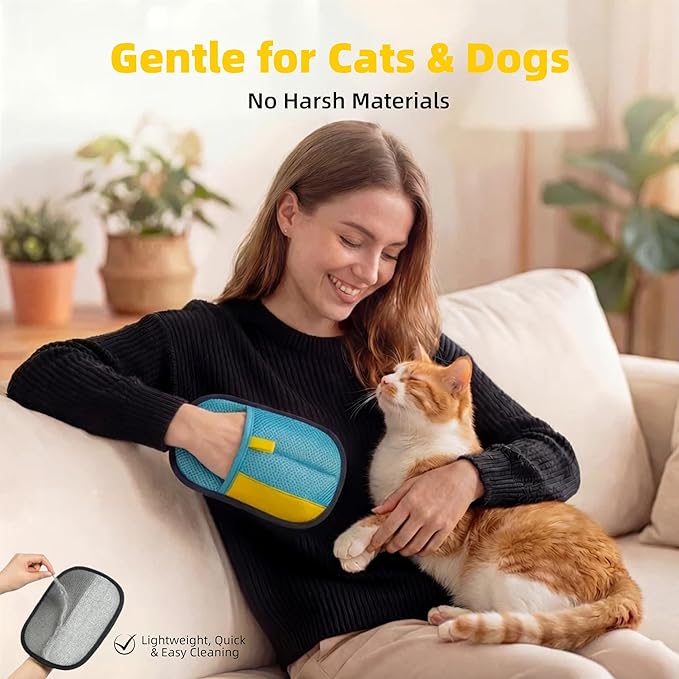 2-Pack Pet Hair Removal Gloves for Cats & Dogs, Reusable Electrostatic Pet Hair Remover Gloves for Furniture, Couch, Clothing & Car Seats