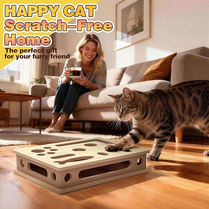Cat Scratch Puzzle Enrichment Box, Interactive Cat Nail File Box with Sandpaper Liner for Cat Claw Care, Cat Scratch Puzzle Box - Stress Free Alternative to Clippers & Grinders for Indoor Cats
