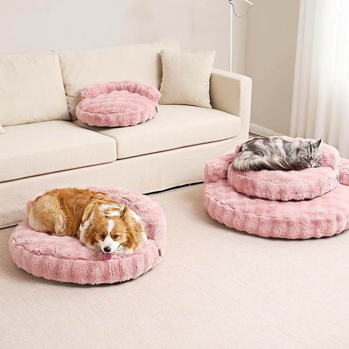 EHEYCIGA Dog Bed Medium Size Dog, Fluffy Small Dog Couch with Removable Washable Cover, Bolster Pet Sofa, Waterproof and Non-Slip, 30" x 30"x 8.5", Pink