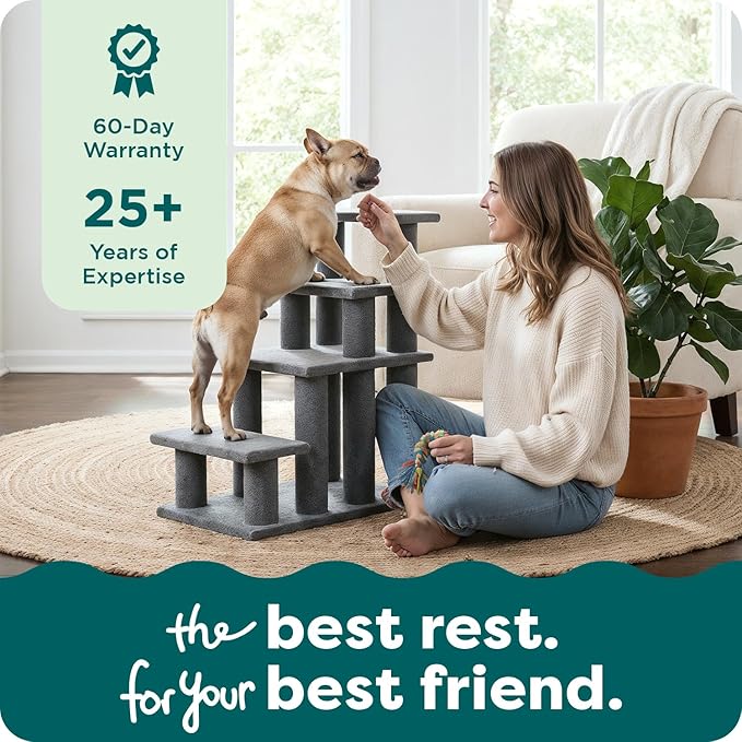 Furhaven Steady Paws Multi-Step Pet Stairs for High Beds & Sofas - Gray, 4-Step