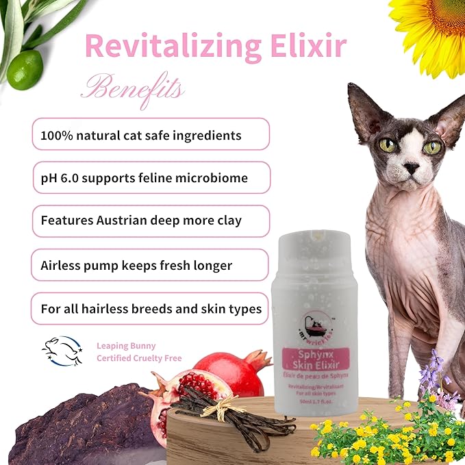 Sphynx Cat Revitalizing Elixir, Skin Care Conditioner, 100% Natural, Exclusively for Hairless Cats, Gentler Than Shampoo!