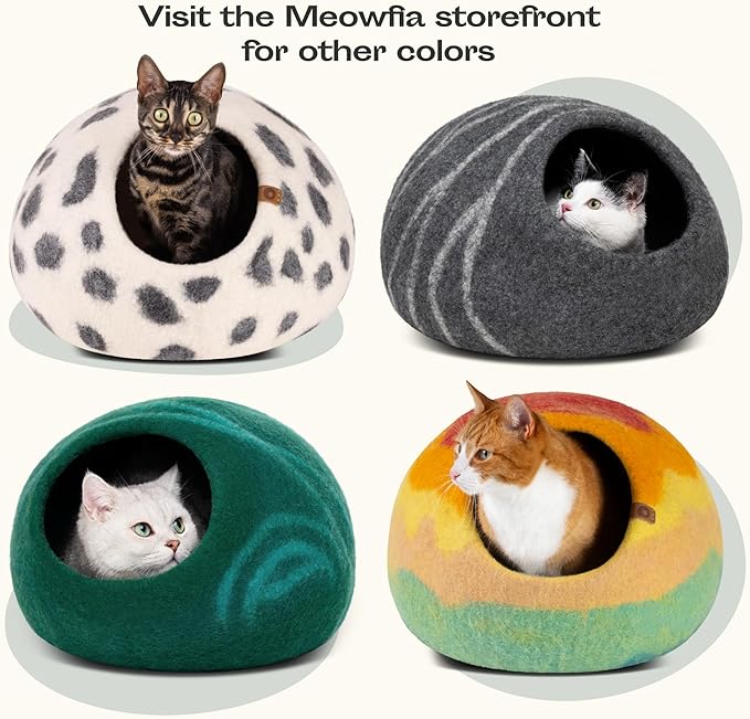 MEOWFIA Cat Cave – Premium Felt Cat Bed for Indoor Cats, Handmade Merino Wool (Dark Grey, Medium)