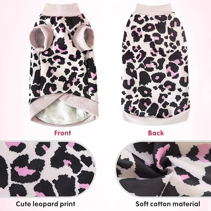 Idepet Cat Clothes Kitten Sweater Soft Kitten Shirt Cute Leopard Print Kitty Vest Pullover Pajamas Jumpsuit Cotton Apparel for Hairless Cats & Puppy (Pink,L)