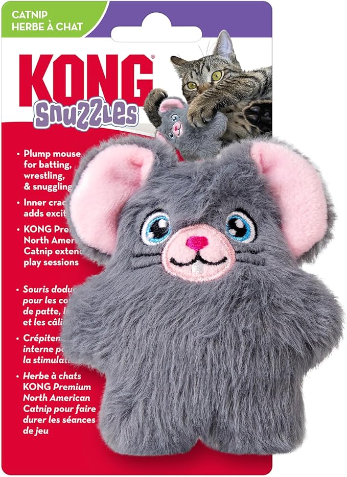 KONG Cat Snuzzles Mouse Plush Cat Toy β Soft & Cuddly, Crackle Sounds, Premium North American Catnip, Perfect for Batting, Wrestling & Snuggling (2 Pack)