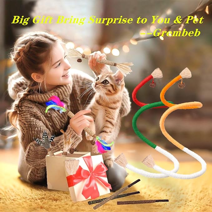Cat Toys 21PCS Catnip Toy for Indoor Kitten Toys Cat Chew Stick for Dental Cleaning Teeth Cat Silvervine Matatabi Rope Treat Kitty Feather Snack for for Kick Molar Scratch Self Play