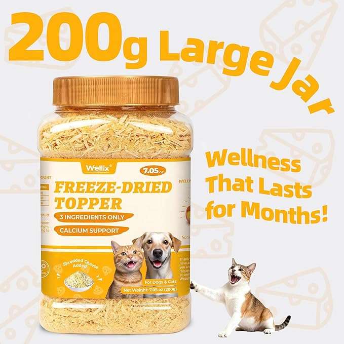 Wellix Dog & Cat Food Topper - Freeze Dried Cheese with Chicken and Egg Yolk, High-Protein Cheese Dog Treats for Digestive Health & Calcium Support - Healthy Cat Treats for Indoor Cats 7.05 oz