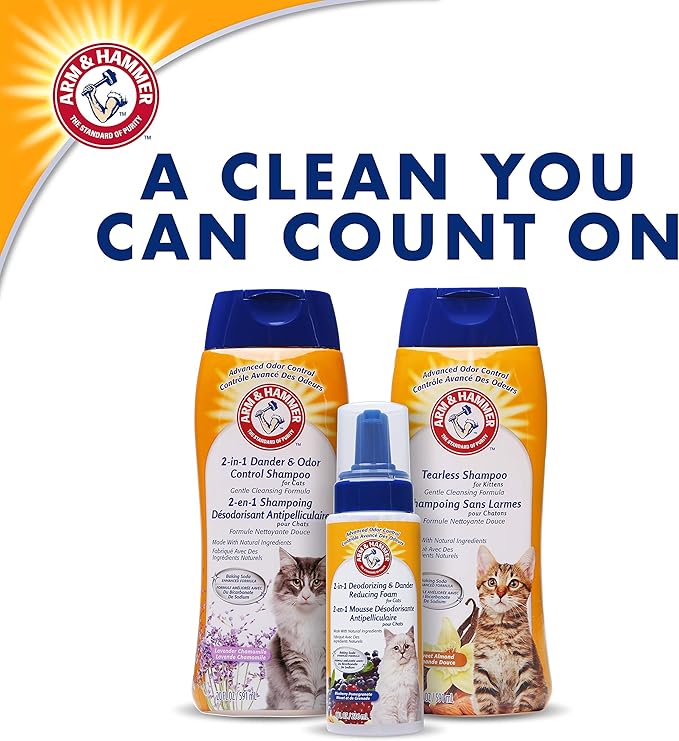 Arm & Hammer 2-in-1 Deodorizing & Dander Reducing Shampoo for Cats, Baking Soda Cat Shampoo for Dander, Odor Control and Coat Cleaning, Lavender Chamomile Scent, 20 Fl Oz - 2 Pack