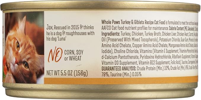 Whole Paws, Grain-Free Wet Cat Food, Turkey & Giblets Loaf Recipe, 5.5 Ounce