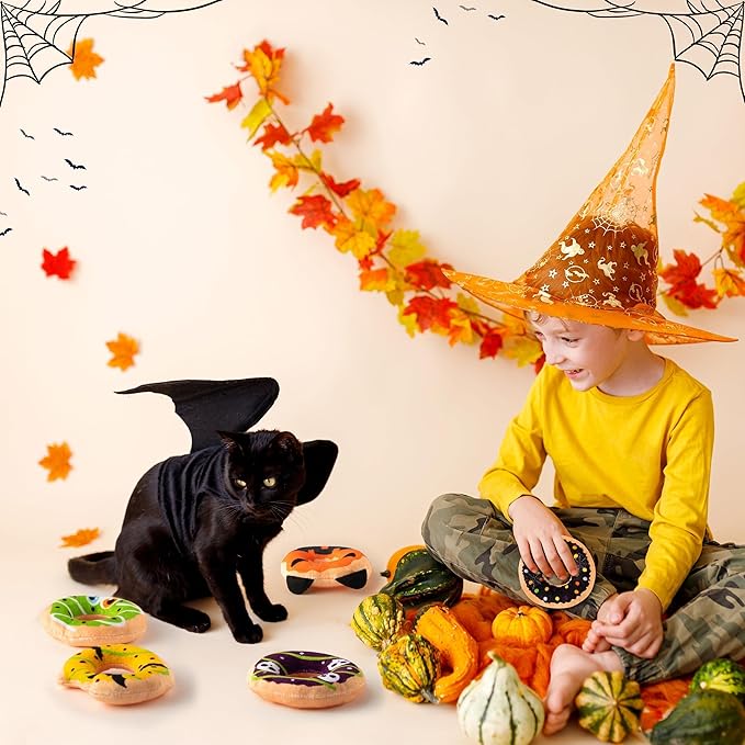 L1rabe Summer Catnip Cat Toys - 5Pcs Pet Days Donut Catnip Stuffed Kittens Supplies, Funny Pumpkin Bat Spider Dessert Pet Toys, Fun Cats Chew Bite Teething Tool Catmint Birthday Interactive Supplies