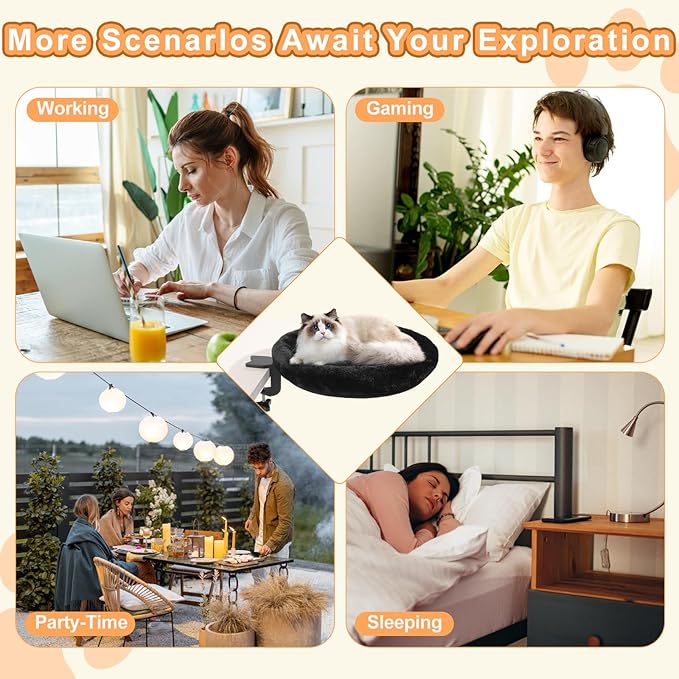 Cat Desk Bed - Ergonomic cat Desk Perch Clamp for Remote Workers - Quality Desktop Suspended Cat's Bed- Rotating Cats Hammock Desk with Removable Cover, Desk Nest Cat Bed Hold UP to 50LBS, Black