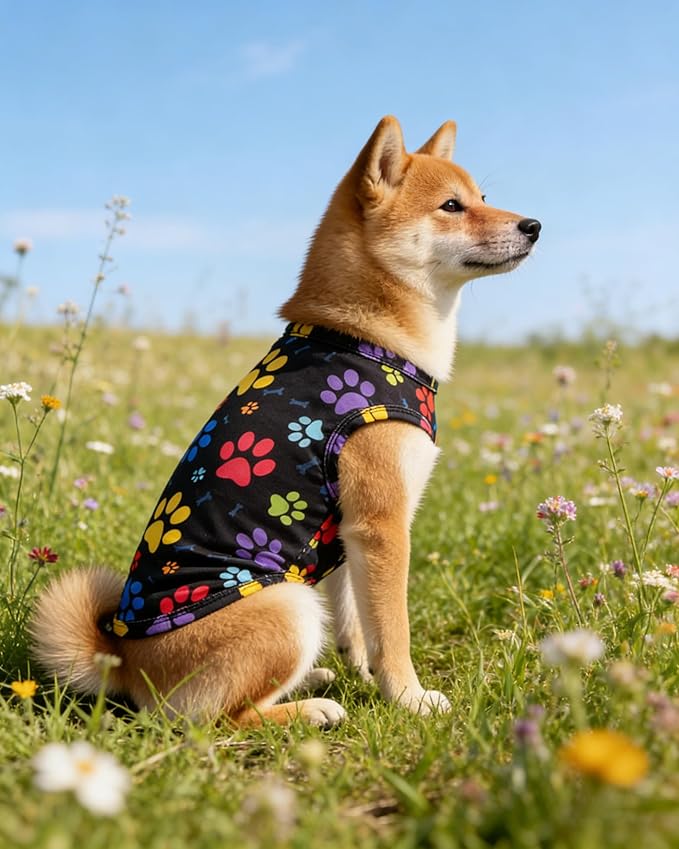 PET SHOW 4 Pack Paw Bone Printed Dog Clothes Shirts Soft Dog Vest Lightweight Sleeveless Cats Doggies T-Shirts Puppies Tank Top Tee Cat Clothes for Small Medium Dogs White Black Pink Blue XL