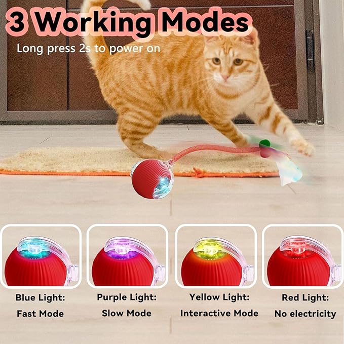 Speedy 2.0 Tail Interactive Cat Toys for Indoor Cats, Automatic Cat Toy with Elastic Mesh Tail, Electric Rolling Ball on Carpet, Chirping and Motion Activate Cat(Grey)