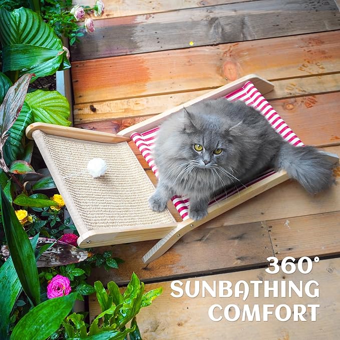 PETKARAY Cat Hammock with Coconut Palm Tree Scratching Post, Cozy Beach Chair Elevated Cat Beds, Original Lounger for Indoor Cats
