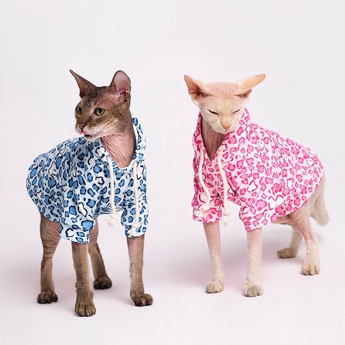 Sphynx Cat Clothes, Cat Hoodie for Hairless Cats, Cornish Rex and Devon Rex (Blue Hoodie, XXL(10-11lbs))