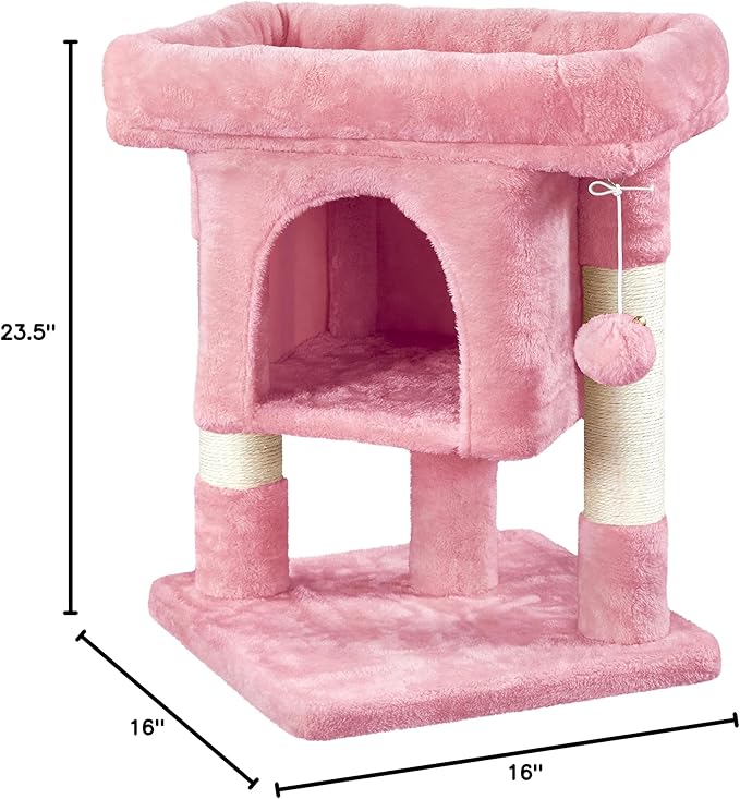 Topeakmart Cat Tree with Extra Large Plush Perch, Soft Cat Condo & Sisal-Covered Scratching Posts for Large Cats, Kittens Cats, 23.5 Inches, Pink
