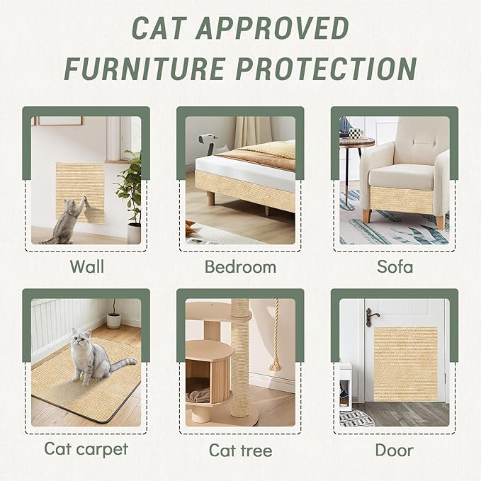 Couch Wall Corner Protector for Indoor Cats, Anti Scratch Furniture Protector from Cats Scratching, Trimmable Climbing Cat Scratcher Pad Mat for Cat Board/Door/Carpet(Khaki, 39.3x15.8In)