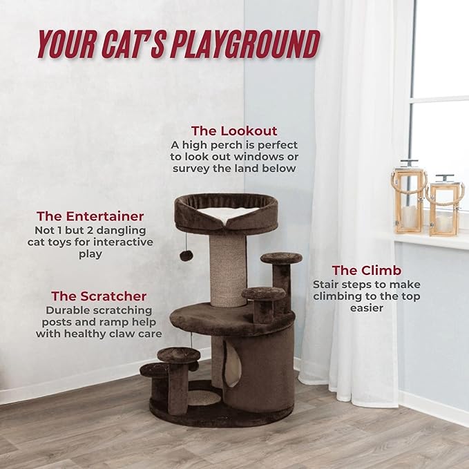 TRIXIE Emil Senior Cat Tree with Scratching Posts, Condo, Top Platform with Bed, Cat Toys