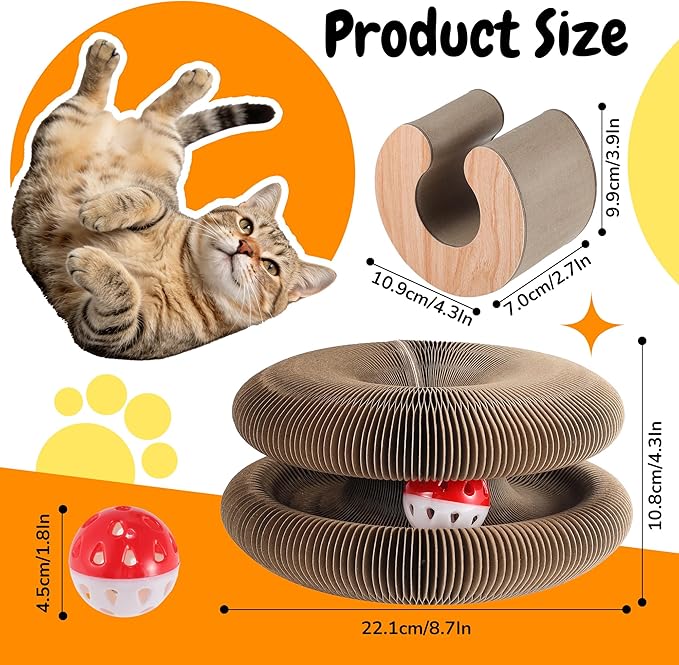 Cat Scratching Pads, C-Shape Magic Organ Interactive Cat Toy, Reversible Cat Scratch Furniture Protector, Brown Routine, 2 Pcs