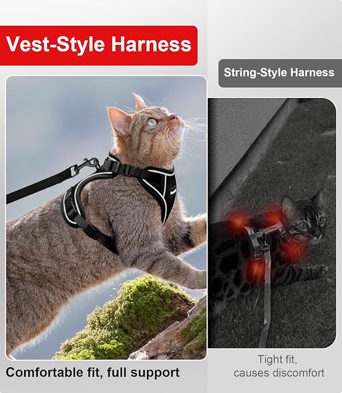 Cat Harness and Leash for Walking Escape Proof Soft Adjustable Cat Leash Breathable Comfortable Vest Easy to Wear Kitten Harness for Outdoor Travel (Black, XS (4-6lb))
