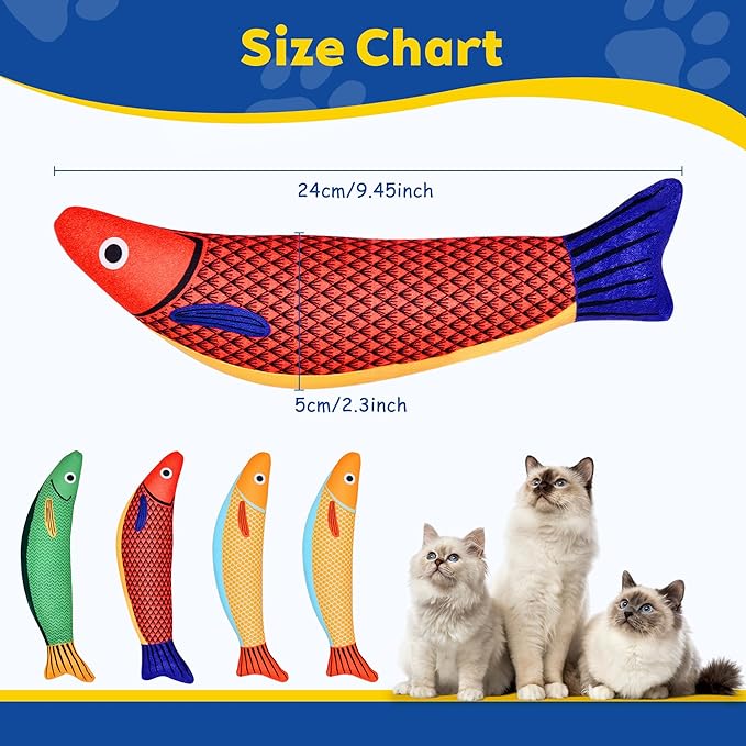 3D Realistic Catnip Cat Toys 3 Pack, Durable Catnip Fish Kicker Toy for Indoor Cats, Interactive Cat Chew Toy for Teething & Biting, Rattle Fish Toy