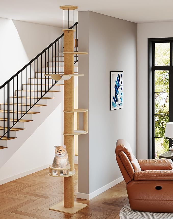 COZIWOW Floor to Ceiling Cat Tree, Tall Cat Tower with Lots of Scratching Posts, Designed for Large Cats, Indoor Cat Furniture Suitable for All Cat Sizes