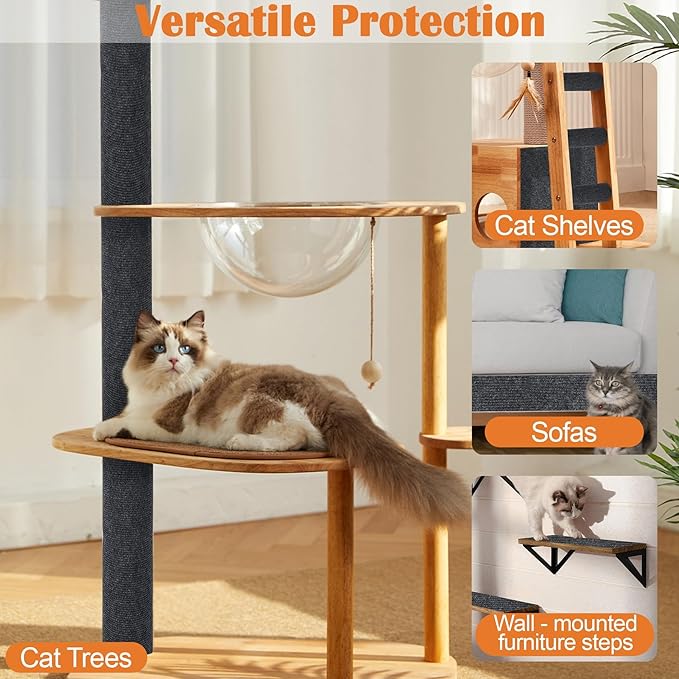 Cat Scratch Furniture Protector - 78.7" x 17" Trimmable Self-Adhesive Cats Claws Scratch Pads, DIY Cat Climbing Couch Protector for Scratch Post Cat Tree Replacement Indoor (Dark Gray)